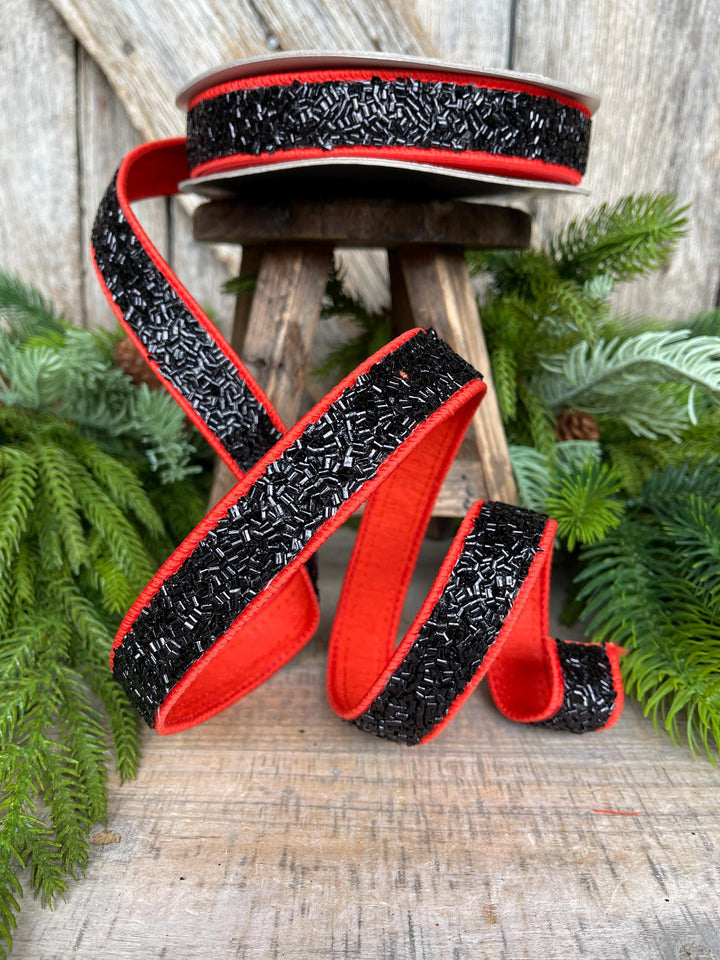 1" Orange Black Halloween Ribbon, Farrisilk Ribbon, Creepy Fuzz Ribbon