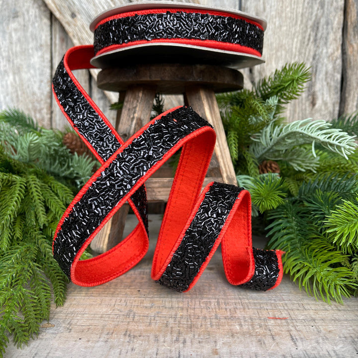 1" Orange Black Halloween Ribbon, Farrisilk Ribbon, Creepy Fuzz Ribbon
