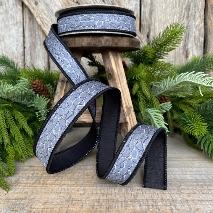 1" Gray Black Halloween Ribbon, Black Labyrinth Ribbon, Farrisilk Ribbon