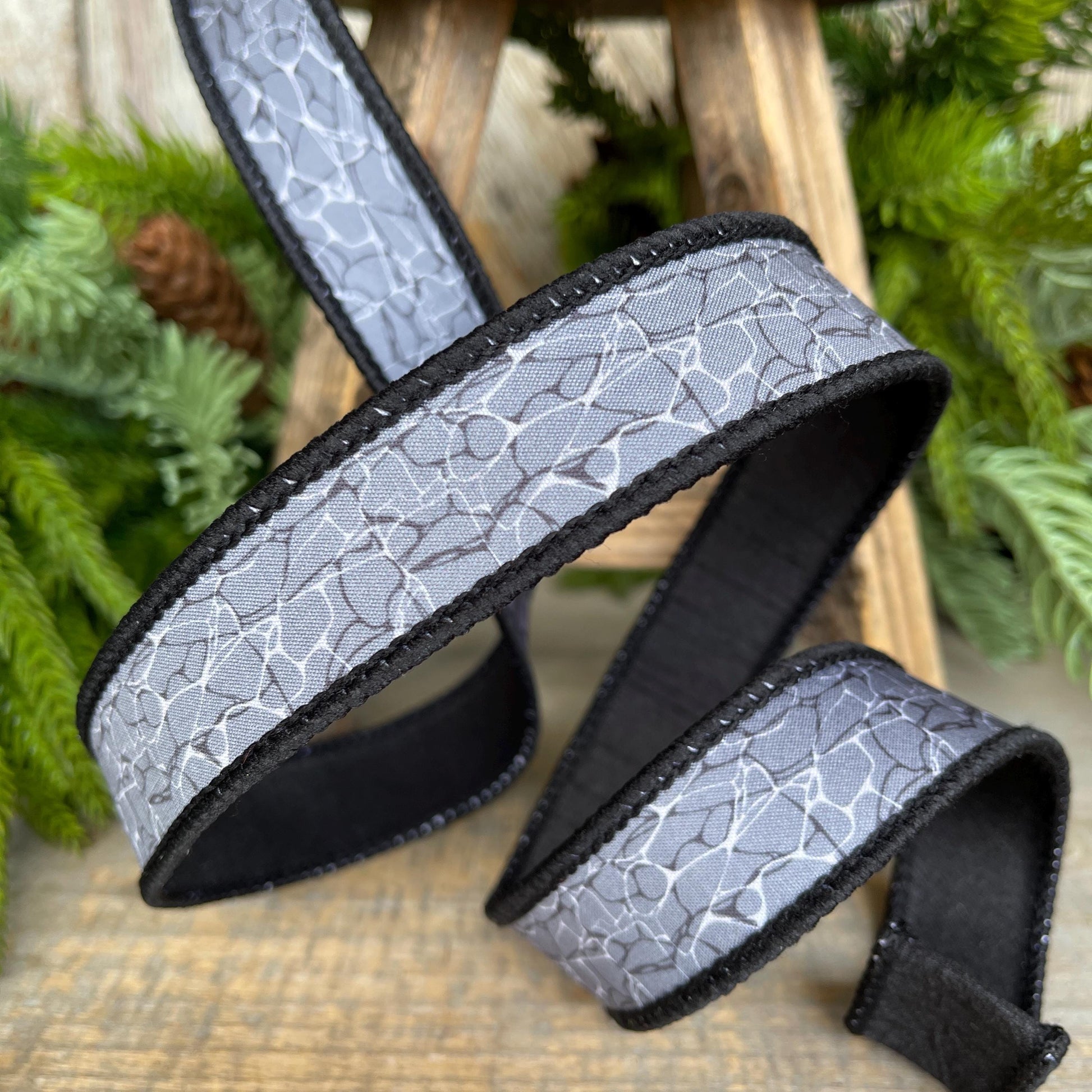 1" Gray Black Halloween Ribbon, Black Labyrinth Ribbon, Farrisilk Ribbon, Halloween Ribbon, Wired Ribbon, HR045-92