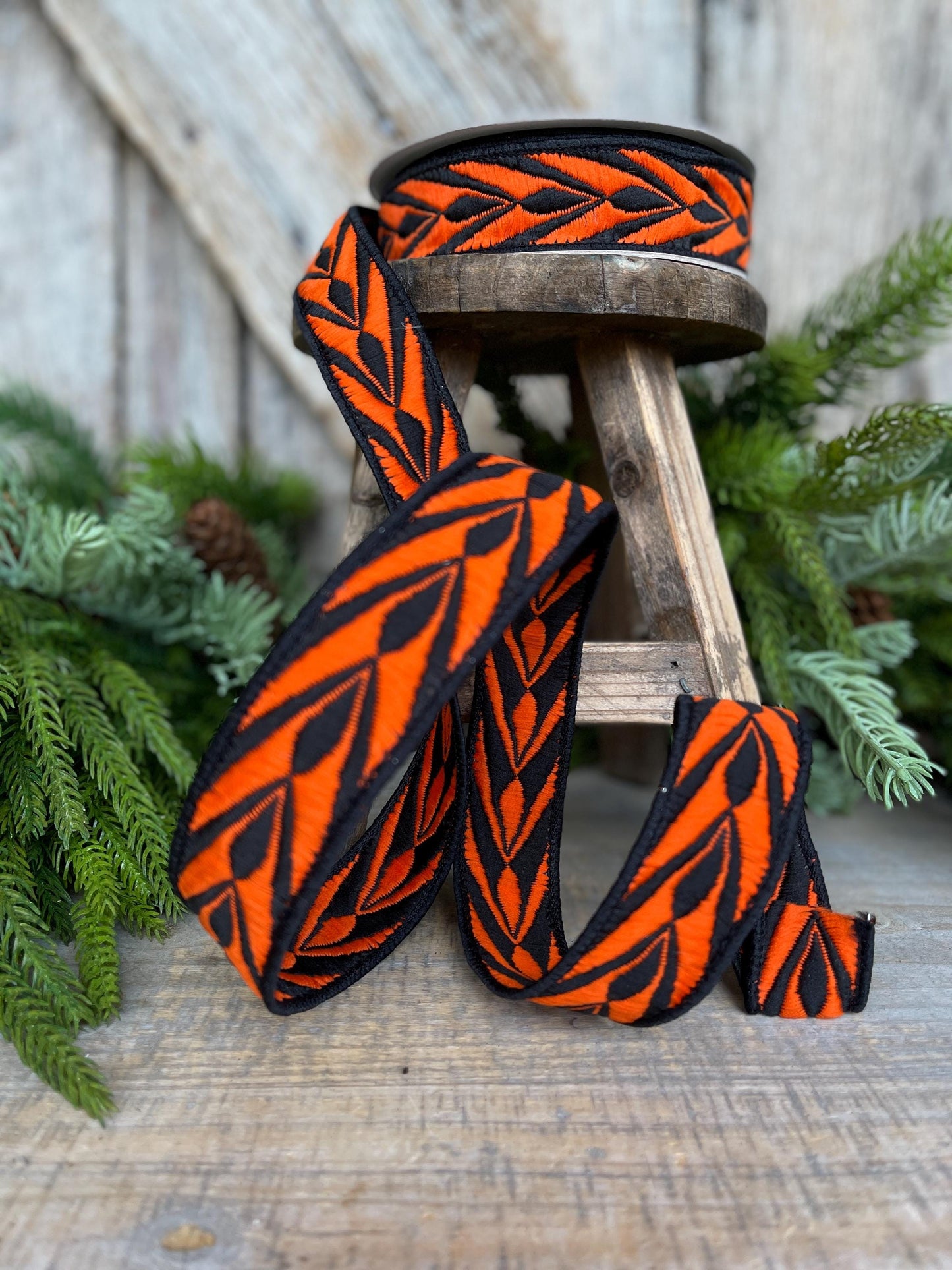 1" Orange Fang Ribbon, Farrisilk Ribbon, Orange Black Ribbon, Designer Ribbon, HR032-87