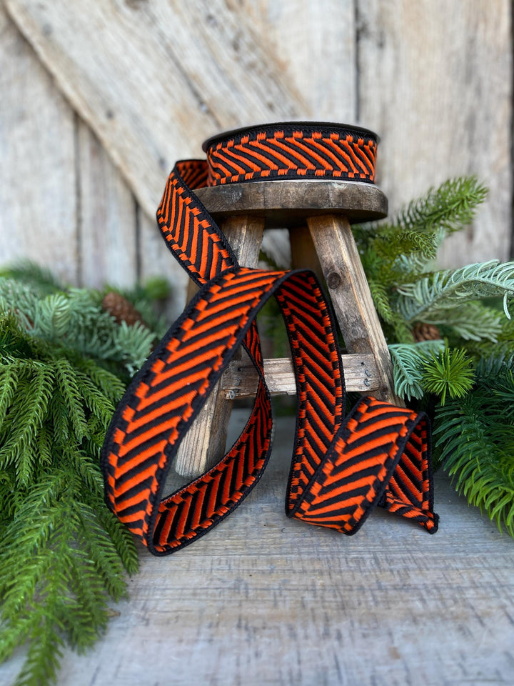 1" Orange Black Halloween Ribbon, Farrisilk ribbon, Orange Shapeshifter Ribbon