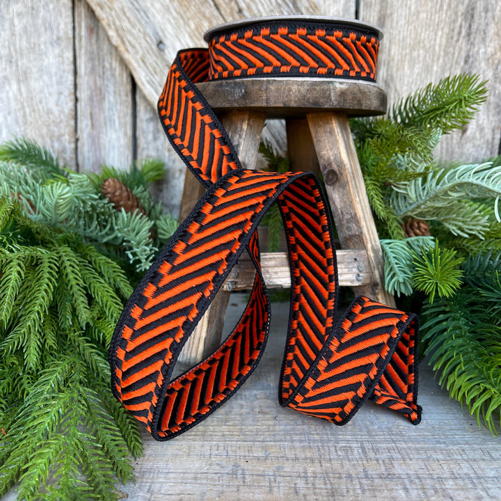 1" Orange Black Halloween Ribbon, Farrisilk ribbon