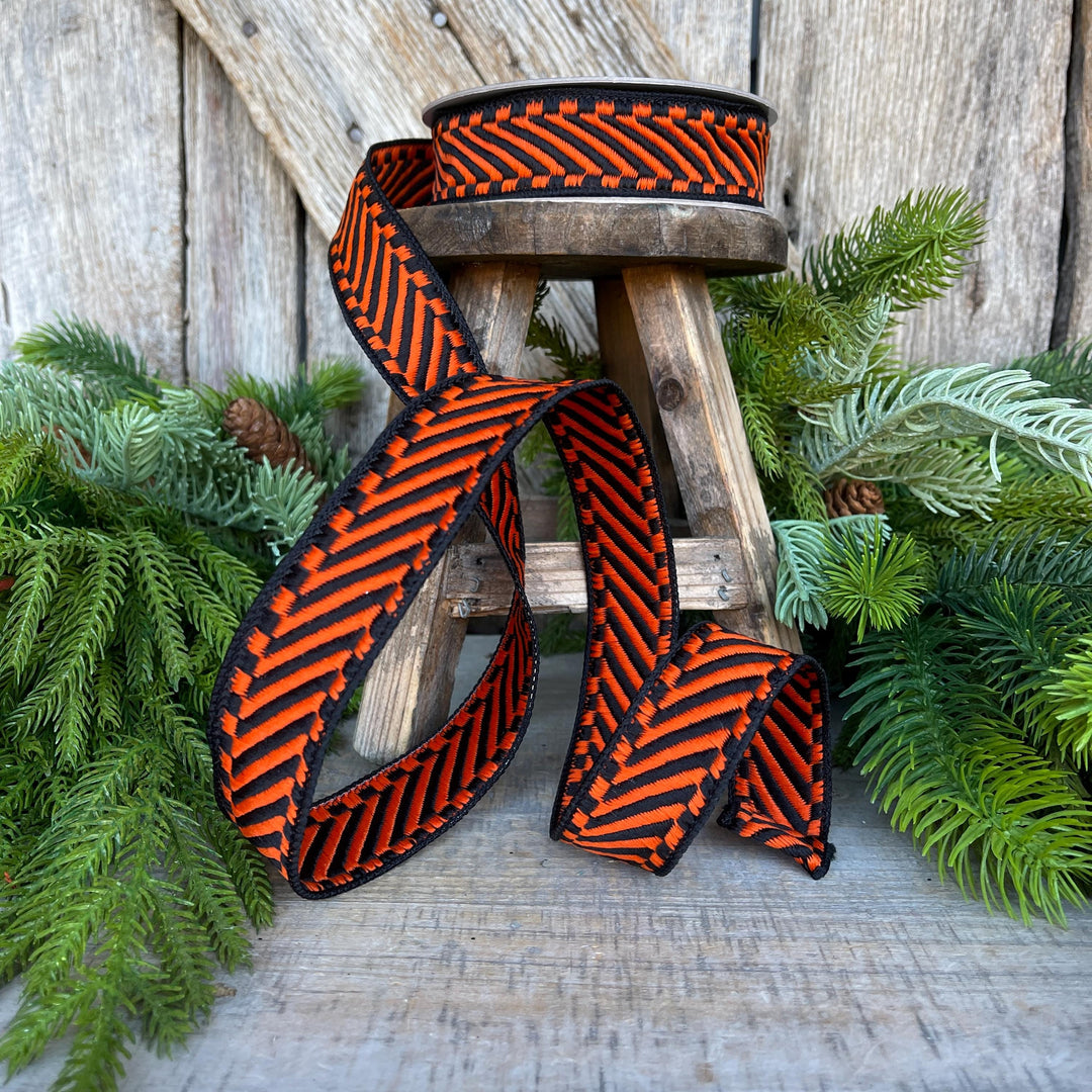 1" Orange Black Halloween Ribbon, Farrisilk ribbon