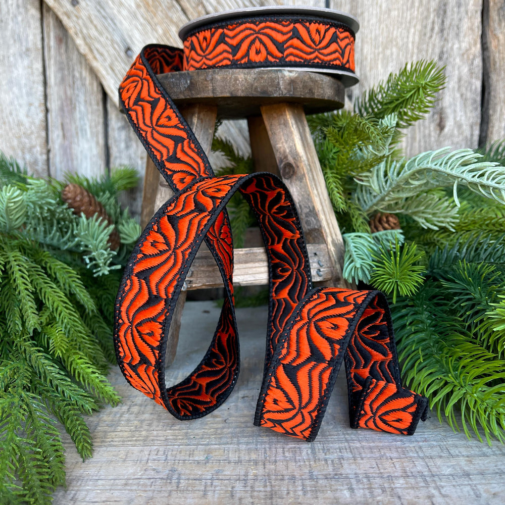 1" Orange Halloween Ribbon, Farrisilk Ribbon, Orange Ghoulish Ribbon