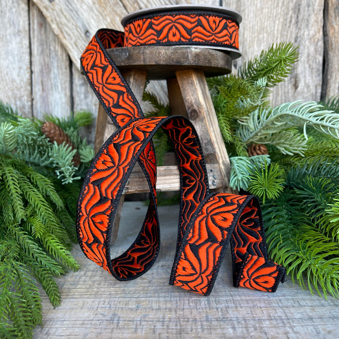1" Orange Halloween Ribbon, Farrisilk Ribbon, Orange Ghoulish Ribbon