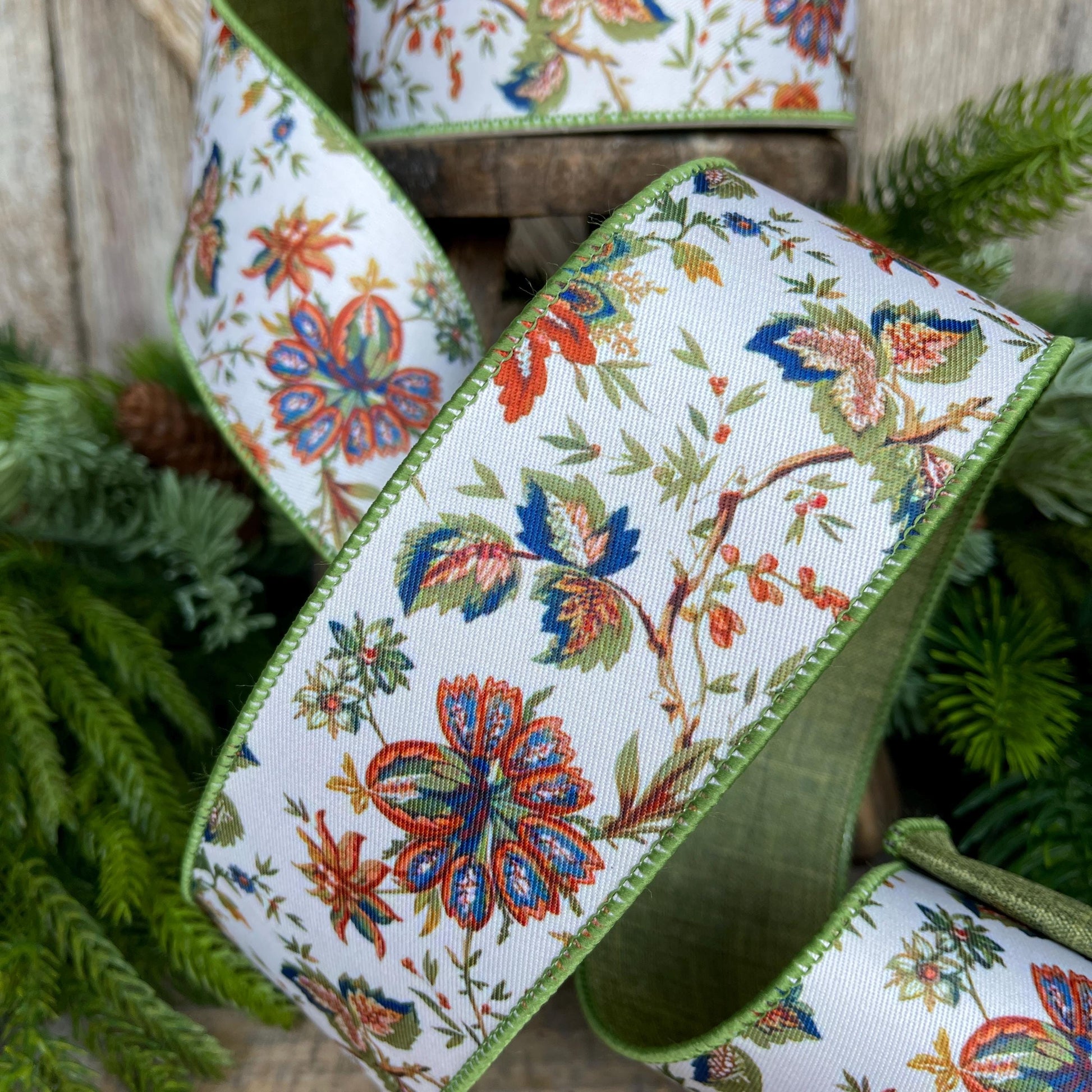 2.5" Fall Floral Ribbon, Farrisilk Ribbon, Designer Ribbon, Fall Ribbon, Fall Decor, RS091-32