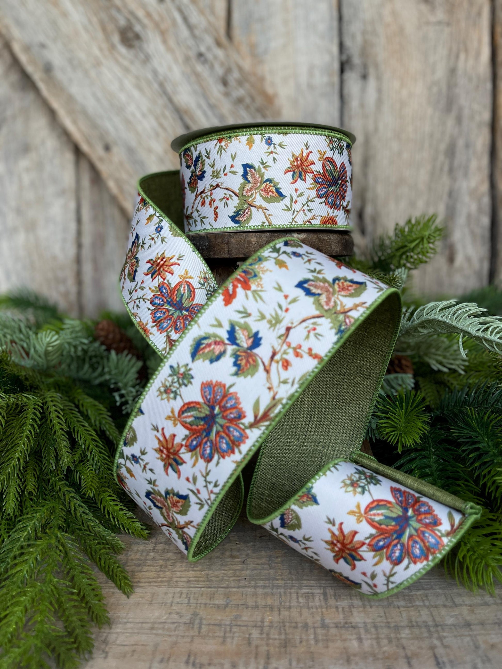 2.5" Fall Floral Ribbon, Farrisilk Ribbon, Designer Ribbon, Fall Ribbon, Fall Decor, RS091-32