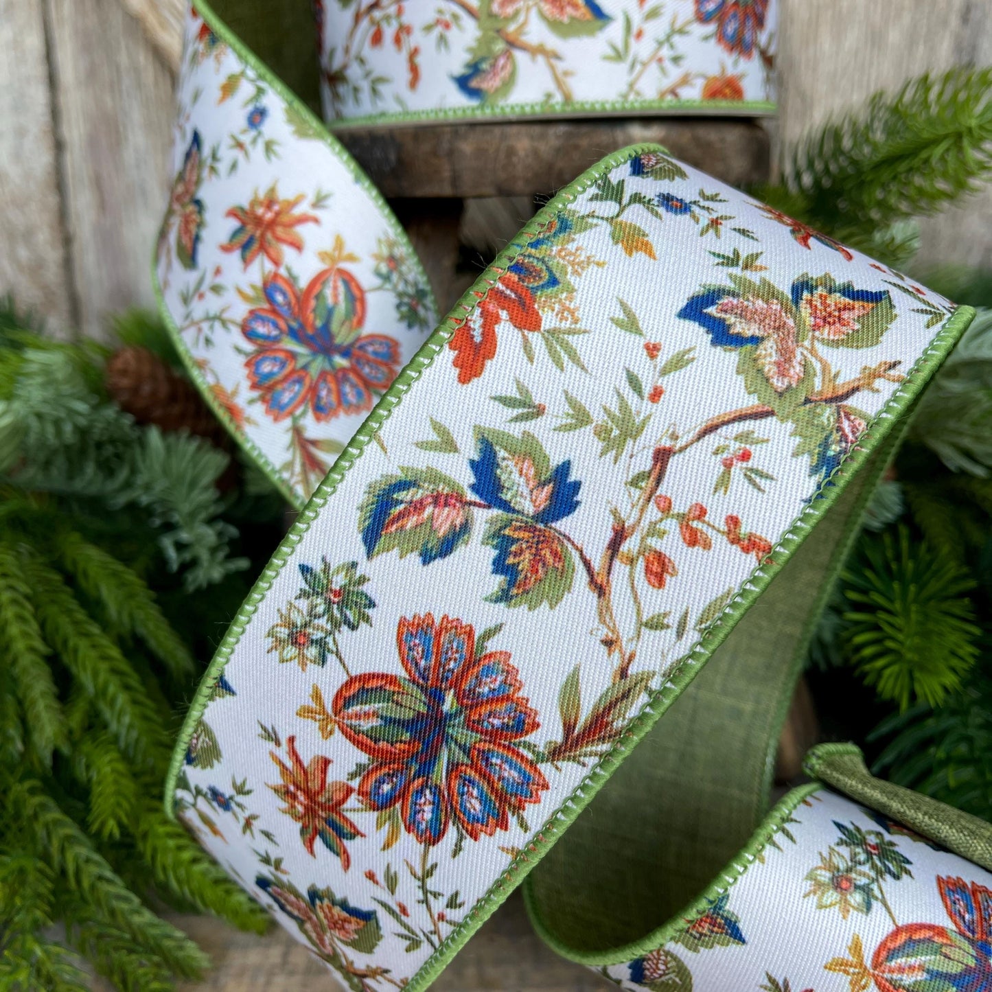 2.5" Fall Floral Ribbon, Farrisilk Ribbon, Designer Ribbon, Fall Ribbon, Fall Decor, RS091-32