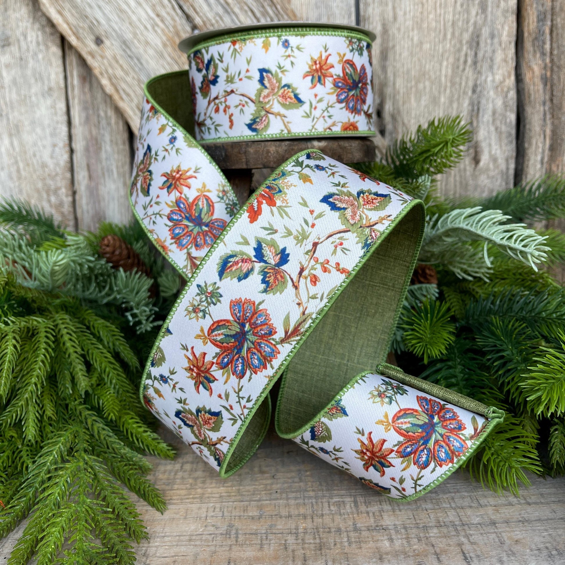 2.5" Fall Floral Ribbon, Farrisilk Ribbon, Designer Ribbon, Fall Ribbon, Fall Decor, RS091-32