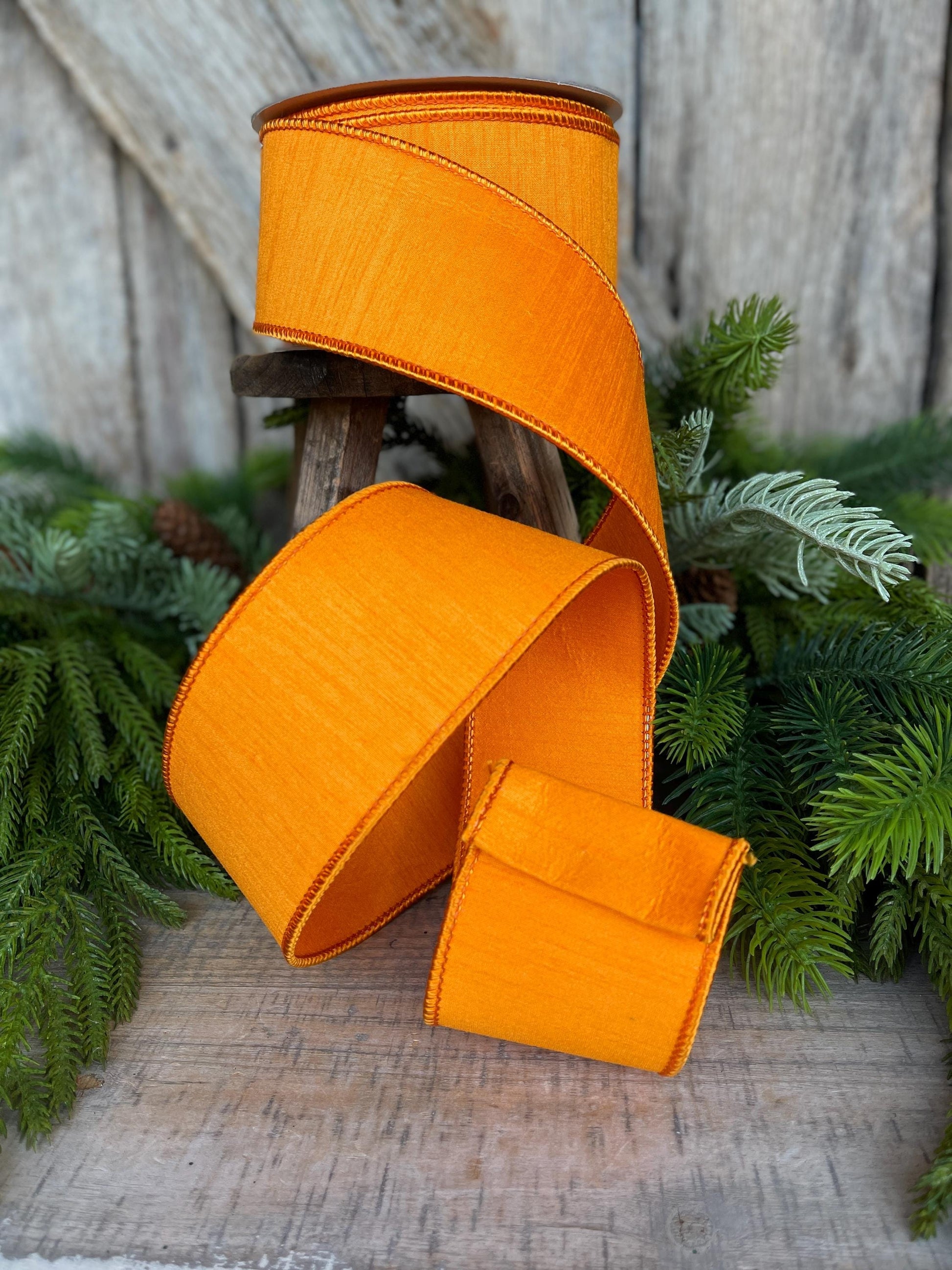 2.5" Orange Dupion Ribbon, Farrisilk Ribbon, Spring Summer Fall Halloween Ribbon, Orange Ribbon, Wired RIbbon, RK609-52