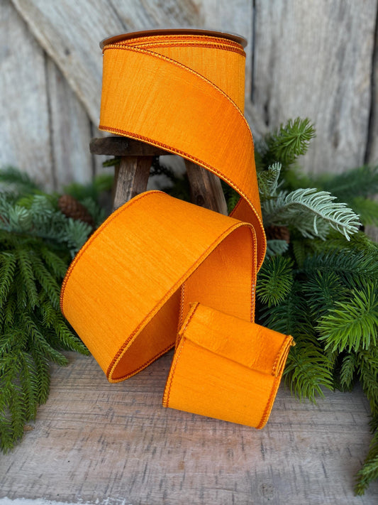 2.5" Orange Dupion Ribbon, Farrisilk Ribbon, Spring Summer Fall Halloween Ribbon