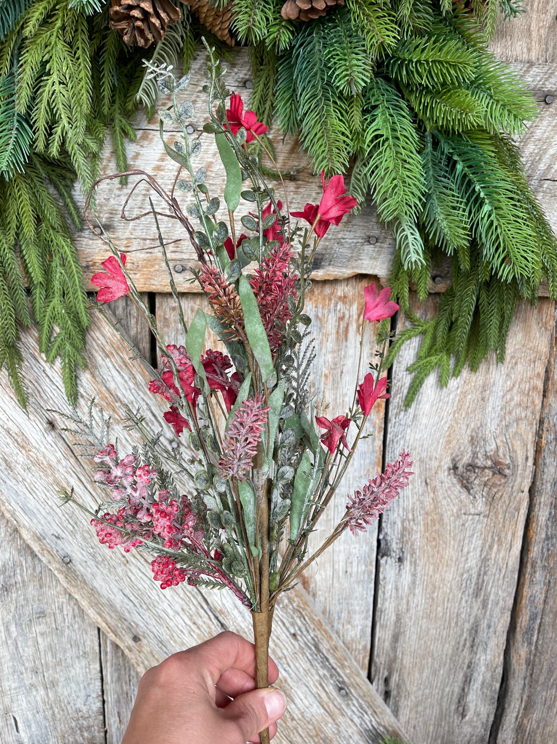 24" Frosted Red Christmas Bush, Christmas 60919, Red Berry Filler Bush