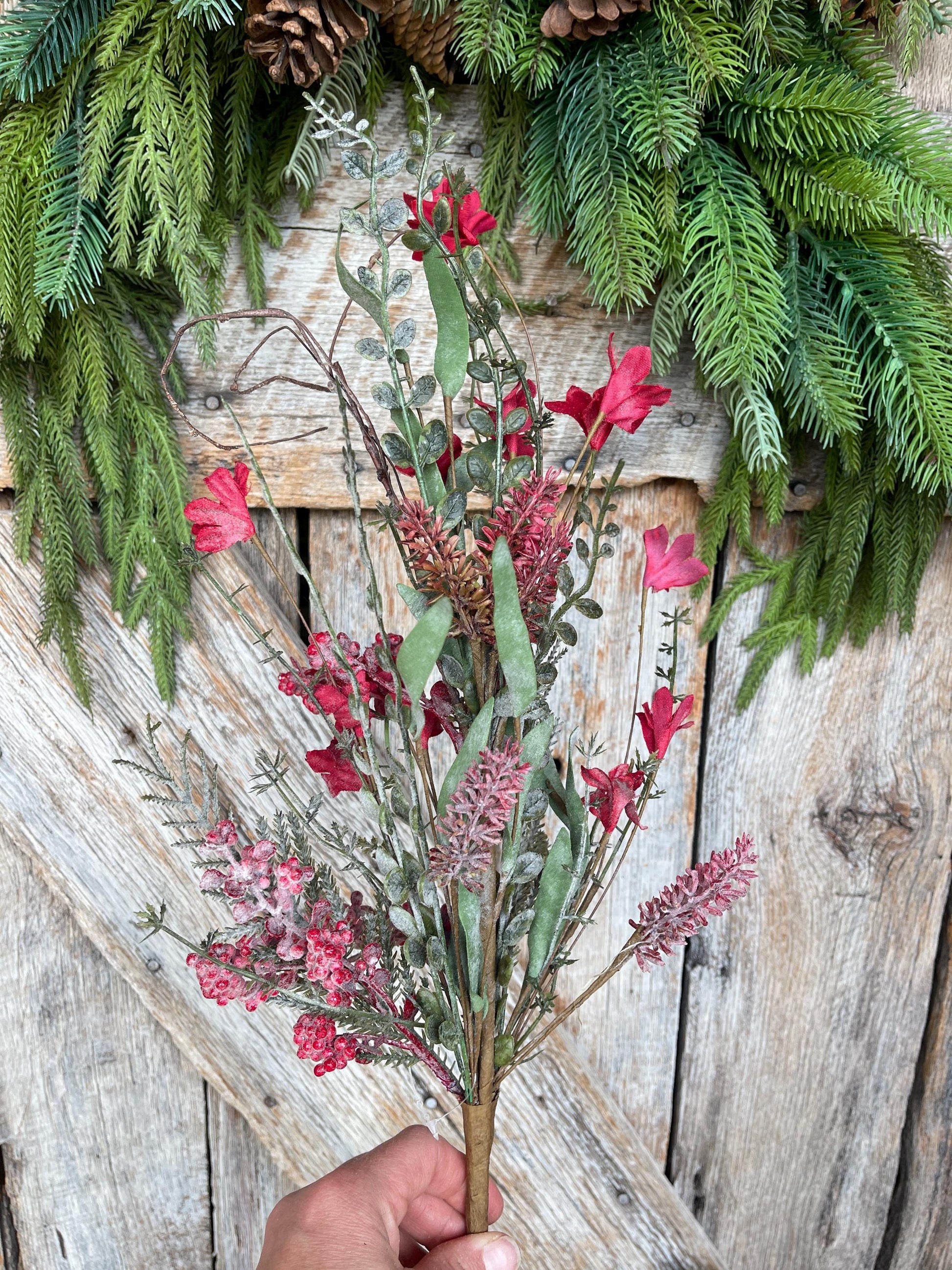 24" Frosted Red Christmas Bush, Christmas 60919, Red Berry Filler Bush