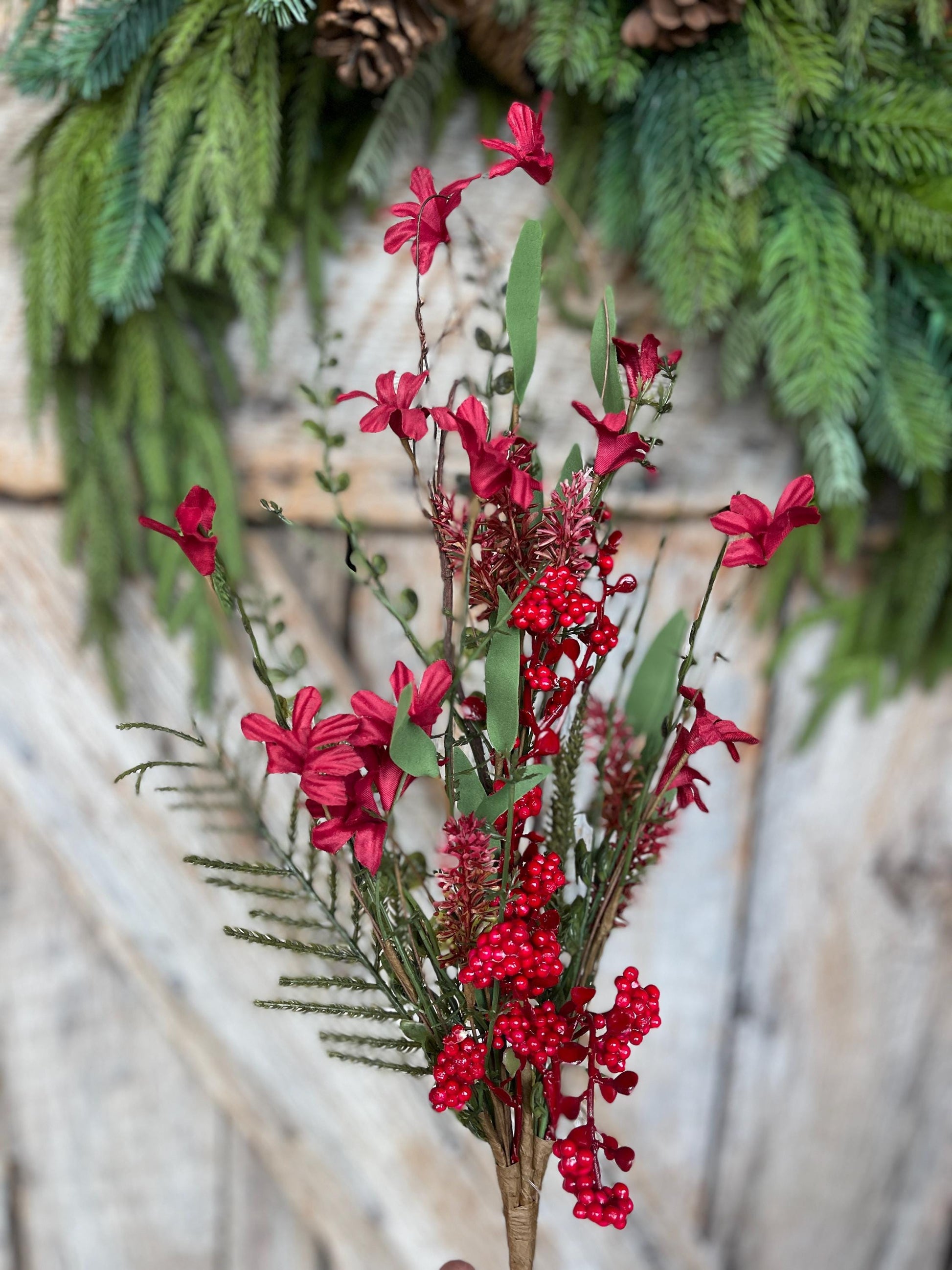 24" Red Christmas Bush, Christmas 60919, Red Berry Filler Bush