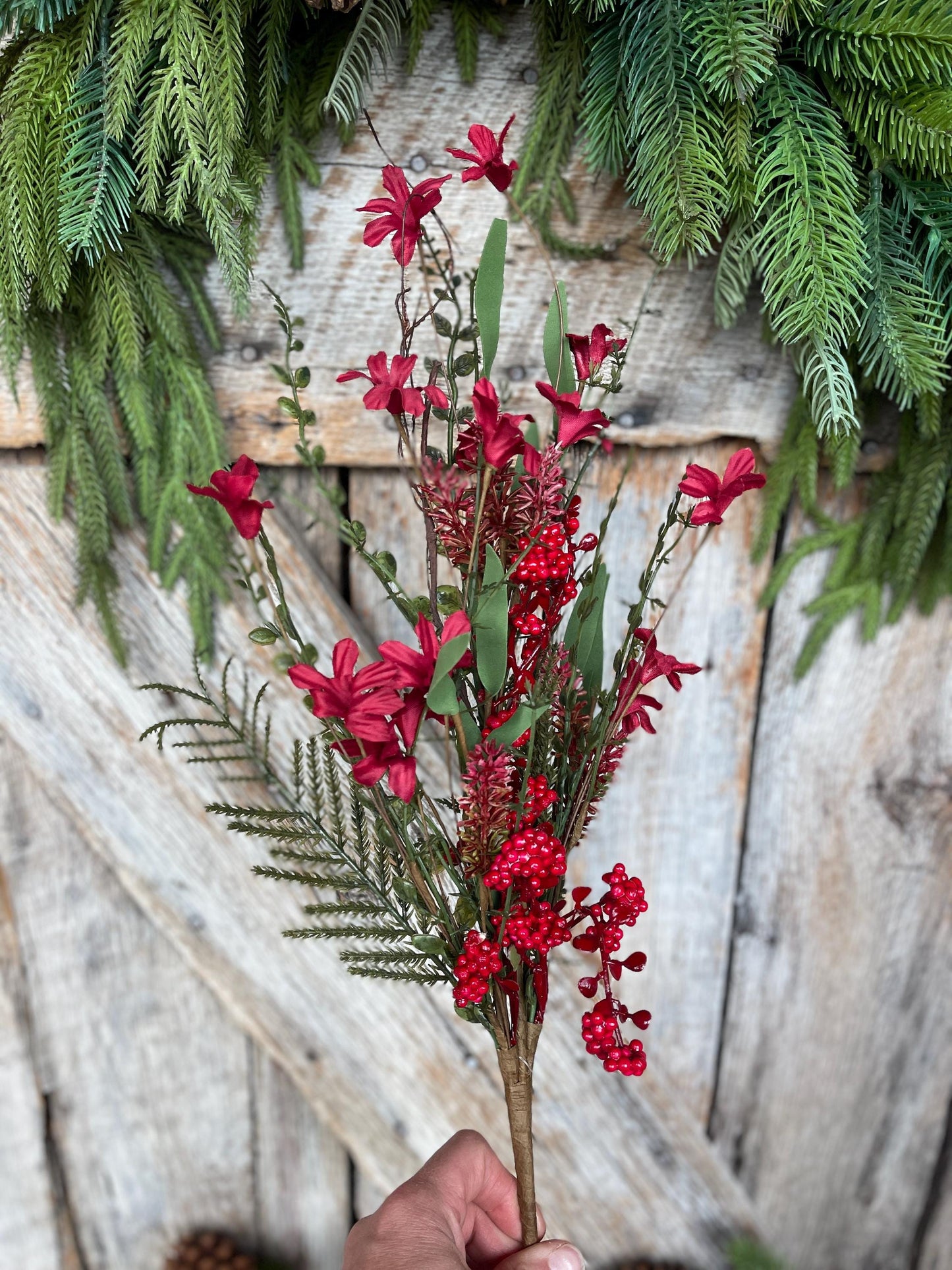 24" Red Christmas Bush, Christmas 60919, Red Berry Filler Bush