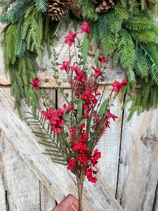 24" Red Christmas Bush, Christmas 60919, Red Berry Filler Bush, Filler Bush, Berry Filler Bush, 63526-RD