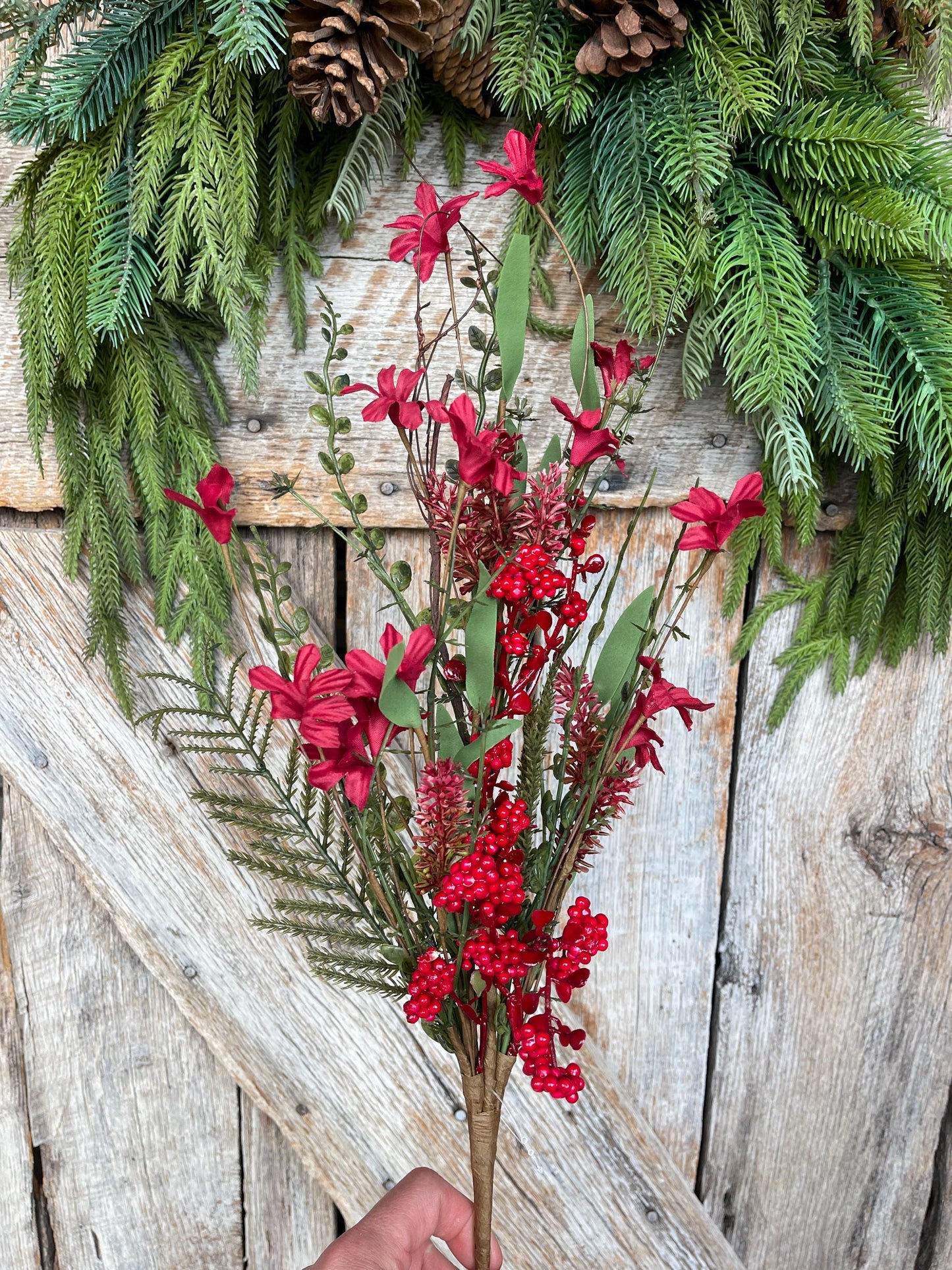 24" Red Christmas Bush, Christmas 60919, Red Berry Filler Bush