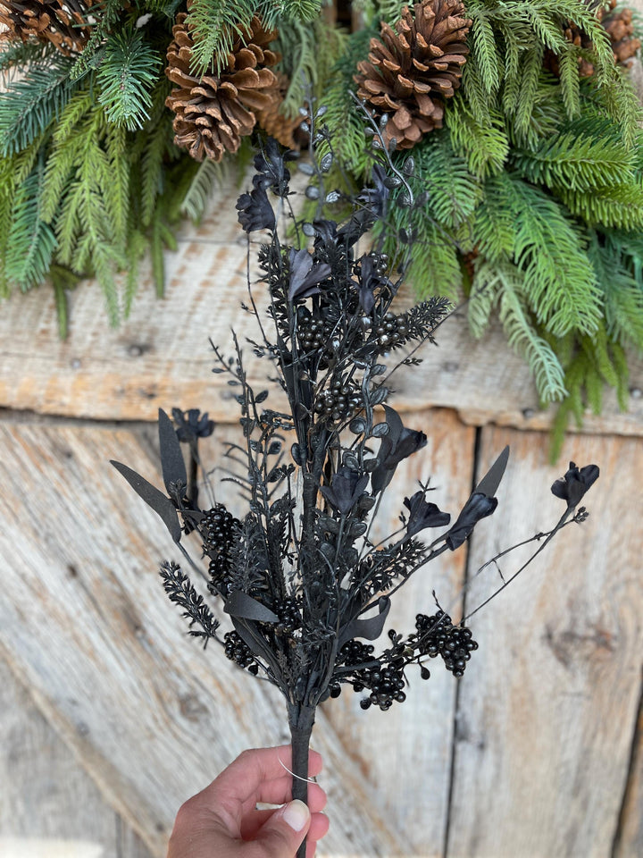 24" Halloween Spray, 60919, Black MIxed Leaf Spray