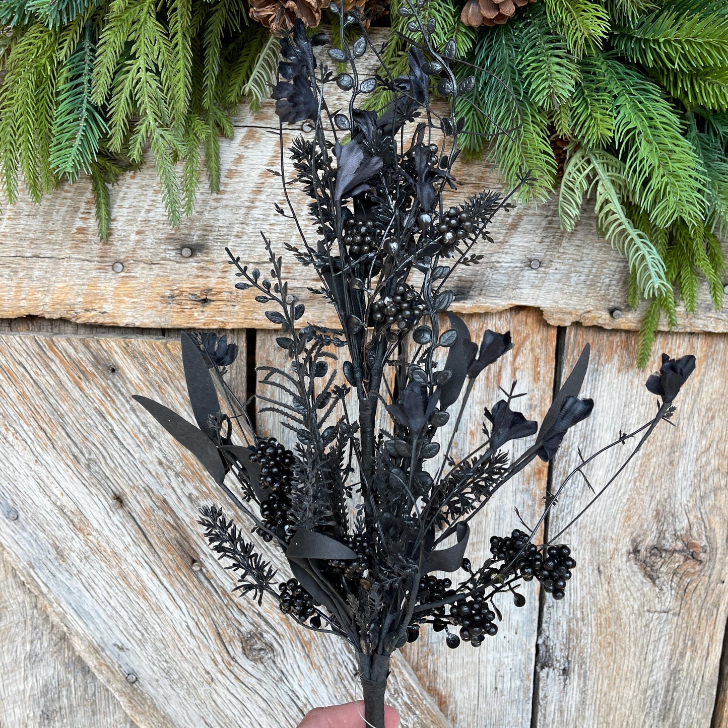 24" Halloween Spray, 60919, Black MIxed Leaf Spray