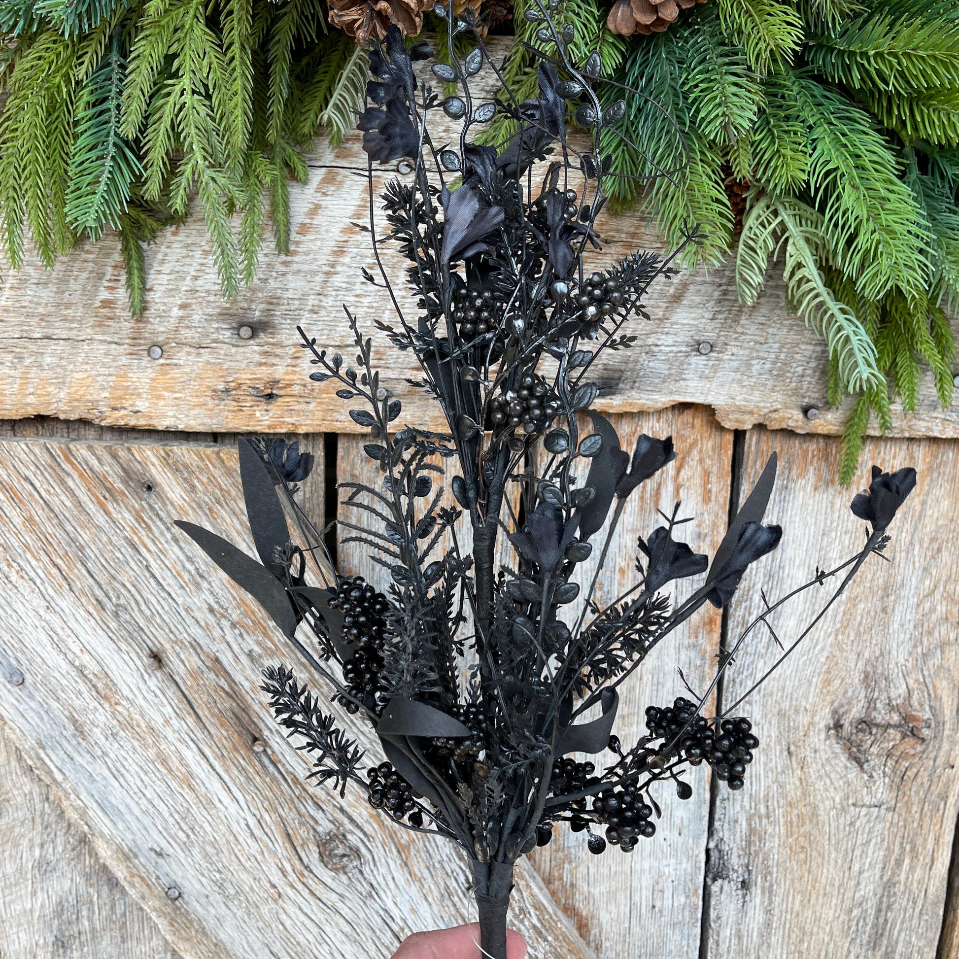 24" Halloween Spray, 60919, Black MIxed Leaf Spray