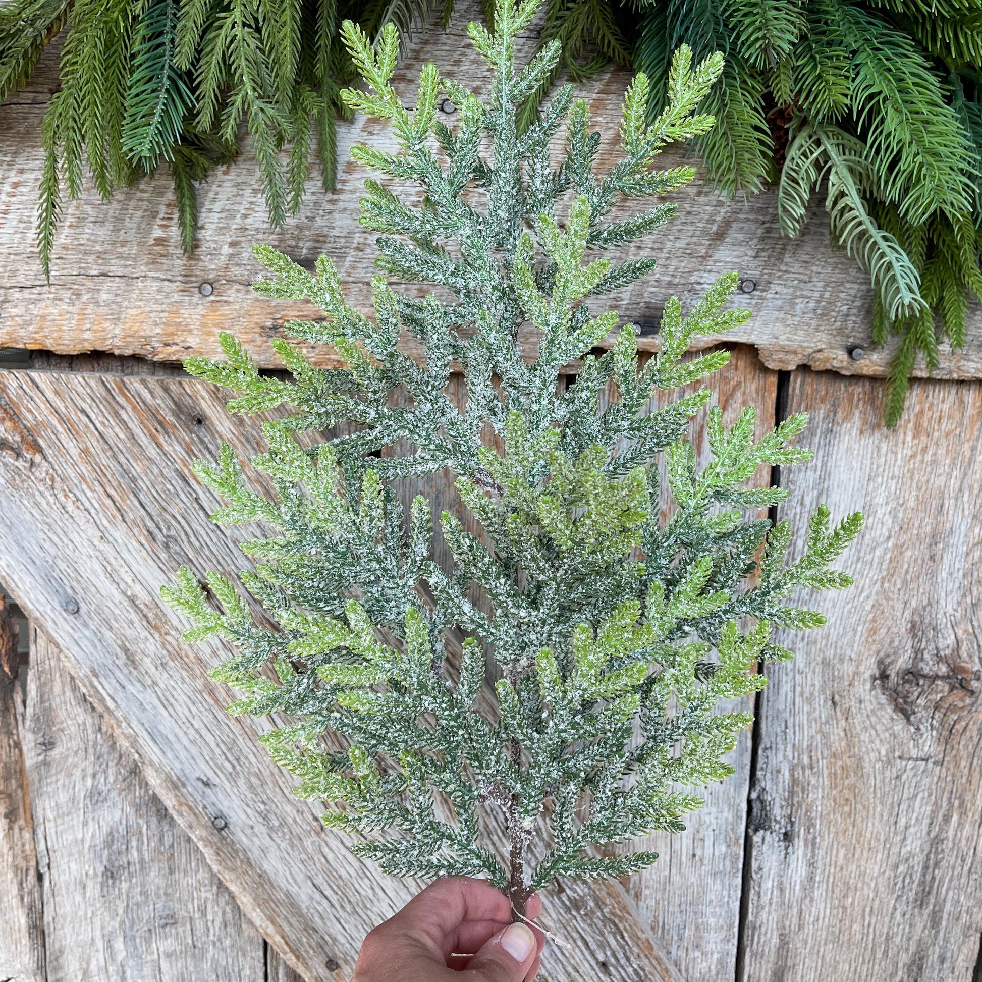 26" Norfolk Iced Pine Spray, Real Touch Norfold Pine, Artificial Pine Spray, Christmas Greenery, Pine Spray, Artificial Greenery, 84363