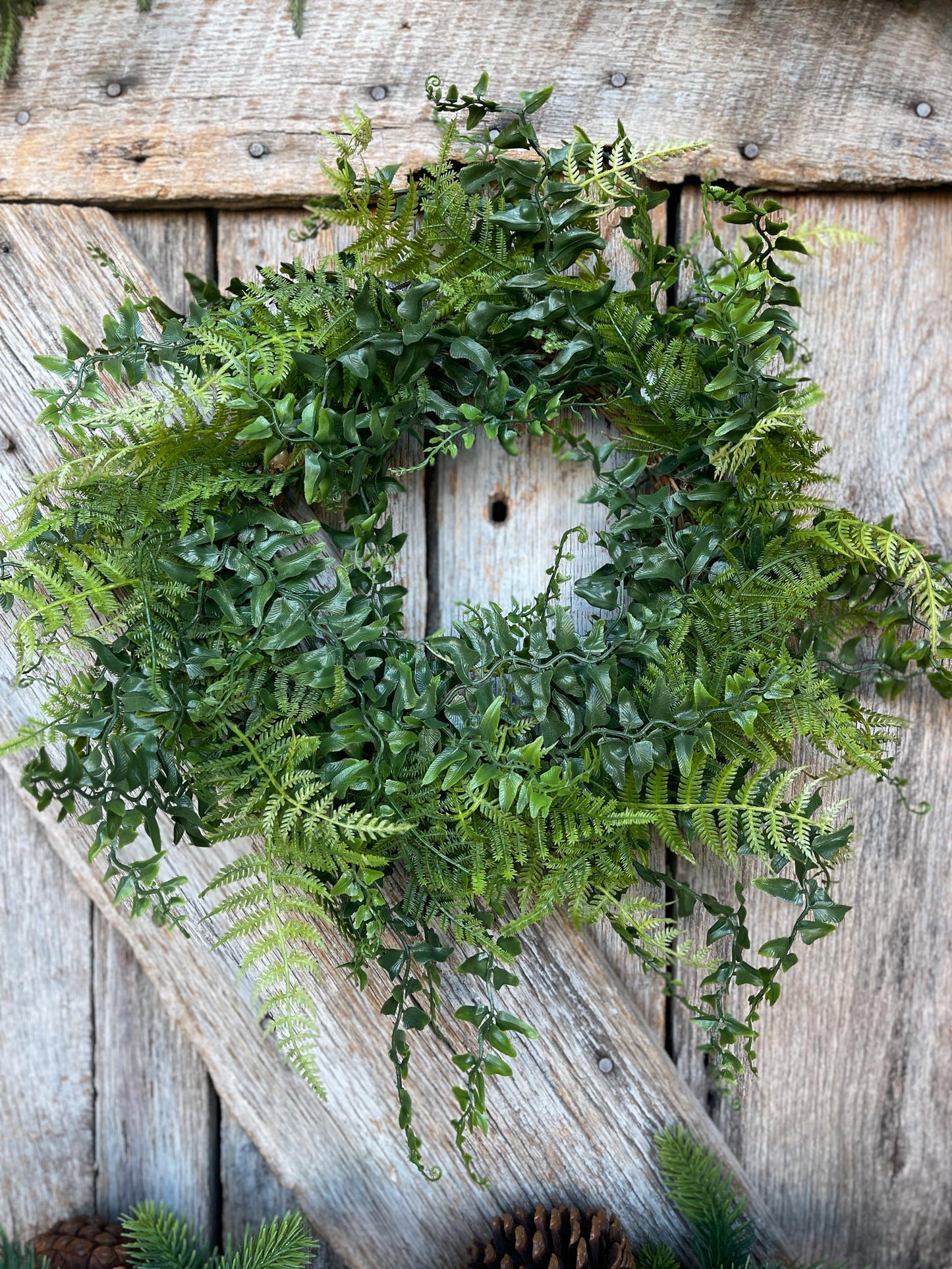 18" Fern Wreath, Front Door Wreath, Green Wreath