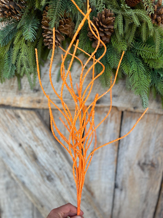 30" Orange Glitter Twig Halloween Spray, Orange Spray, Halloween Floral Stem, Halloween Spray, Picks and Stems, Orange, 57169OR