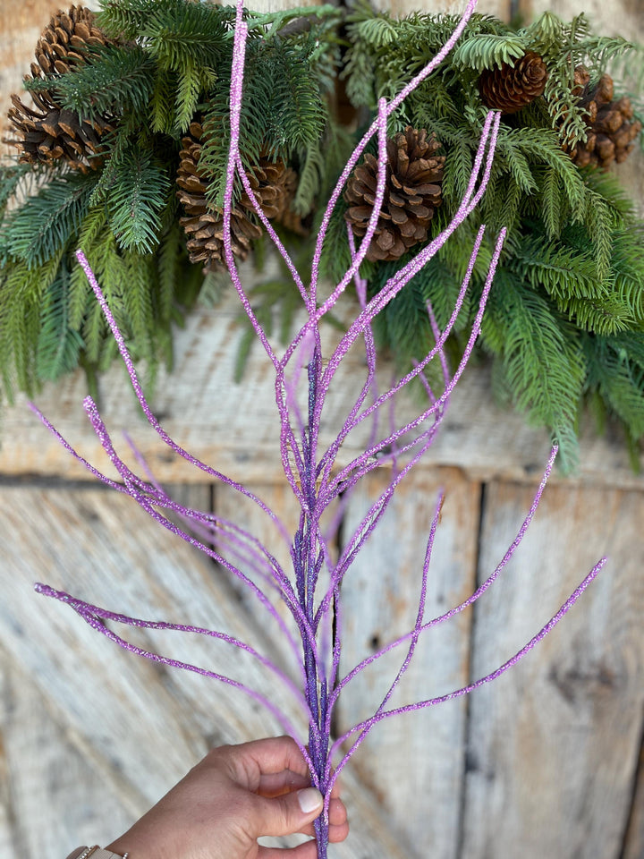 30" Purple Glitter Twig Halloween Spray, Purple Spray, Halloween Floral Stem