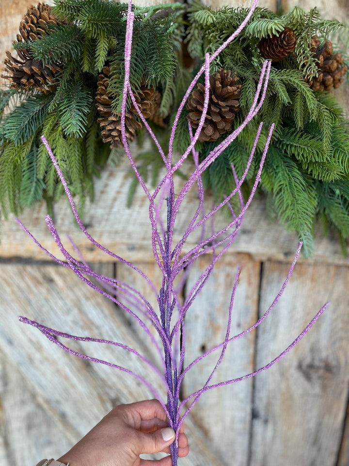 30" Purple Glitter Twig Halloween Spray, Purple Spray, Halloween Floral Stem