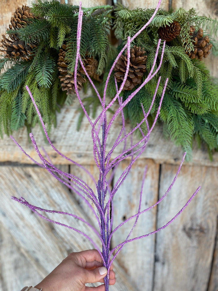 30" Purple Glitter Twig Halloween Spray, Purple Spray, Halloween Floral Stem