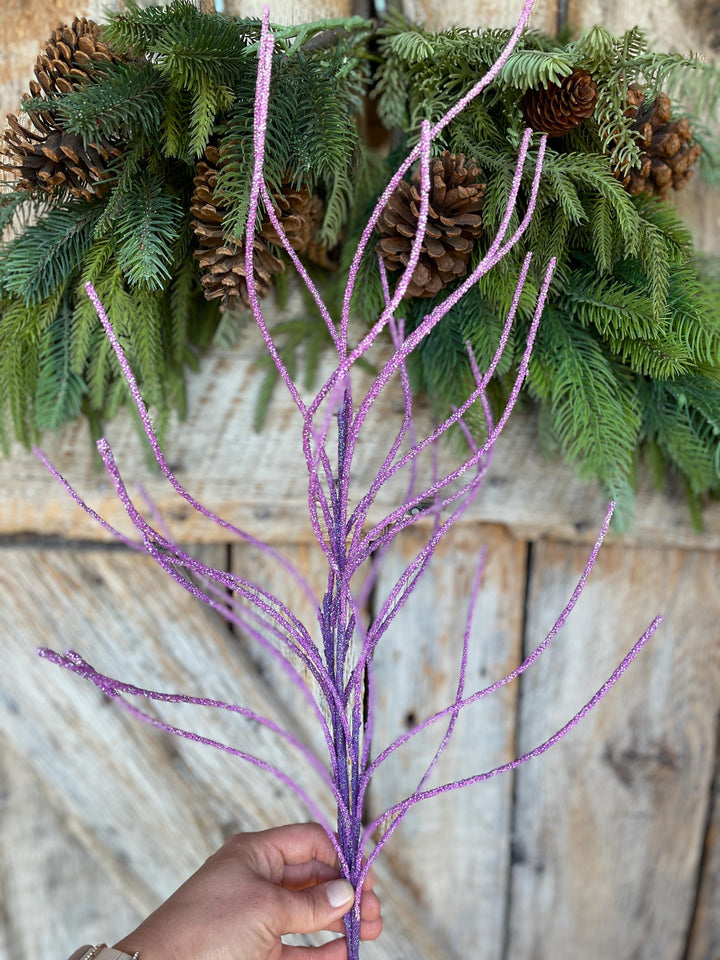 30" Purple Glitter Twig Halloween Spray, Purple Spray, Halloween Floral Stem