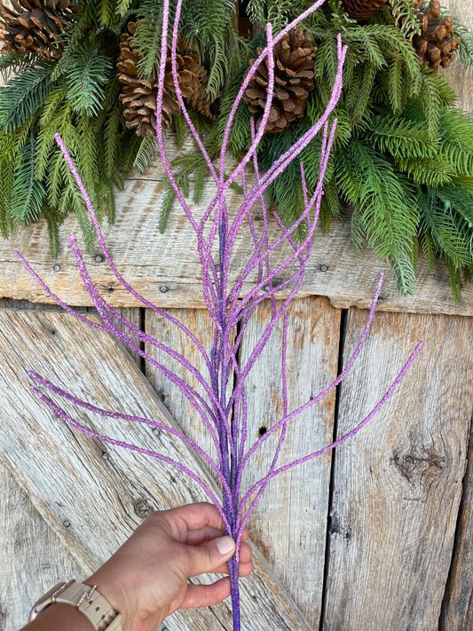 30" Purple Glitter Twig Halloween Spray, Purple Spray, Halloween Floral Stem