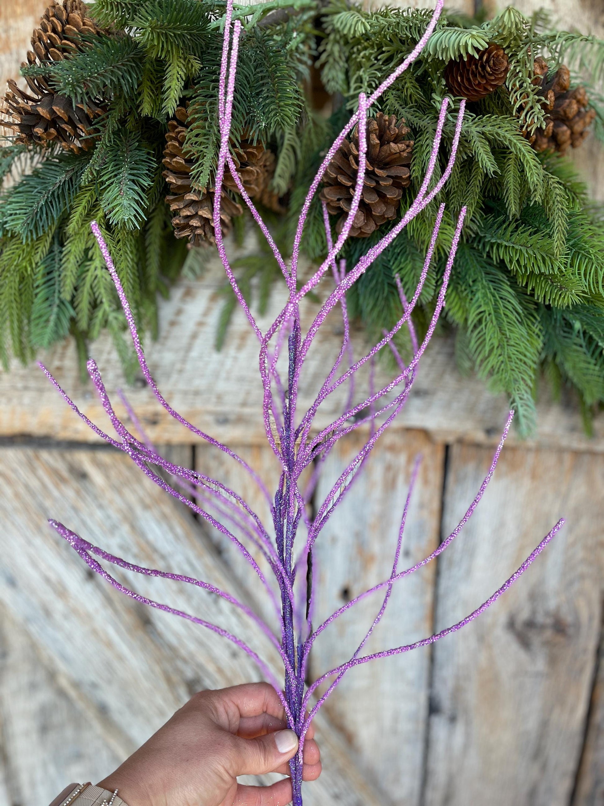 30" Purple Glitter Twig Halloween Spray, Purple Spray, Halloween Floral Stem, Halloween Spray, Picks and Stems, Purple, 57169PU
