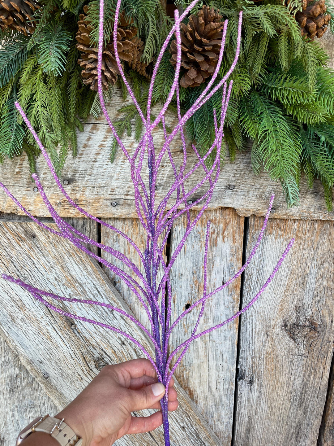 30" Purple Glitter Twig Halloween Spray, Purple Spray, Halloween Floral Stem