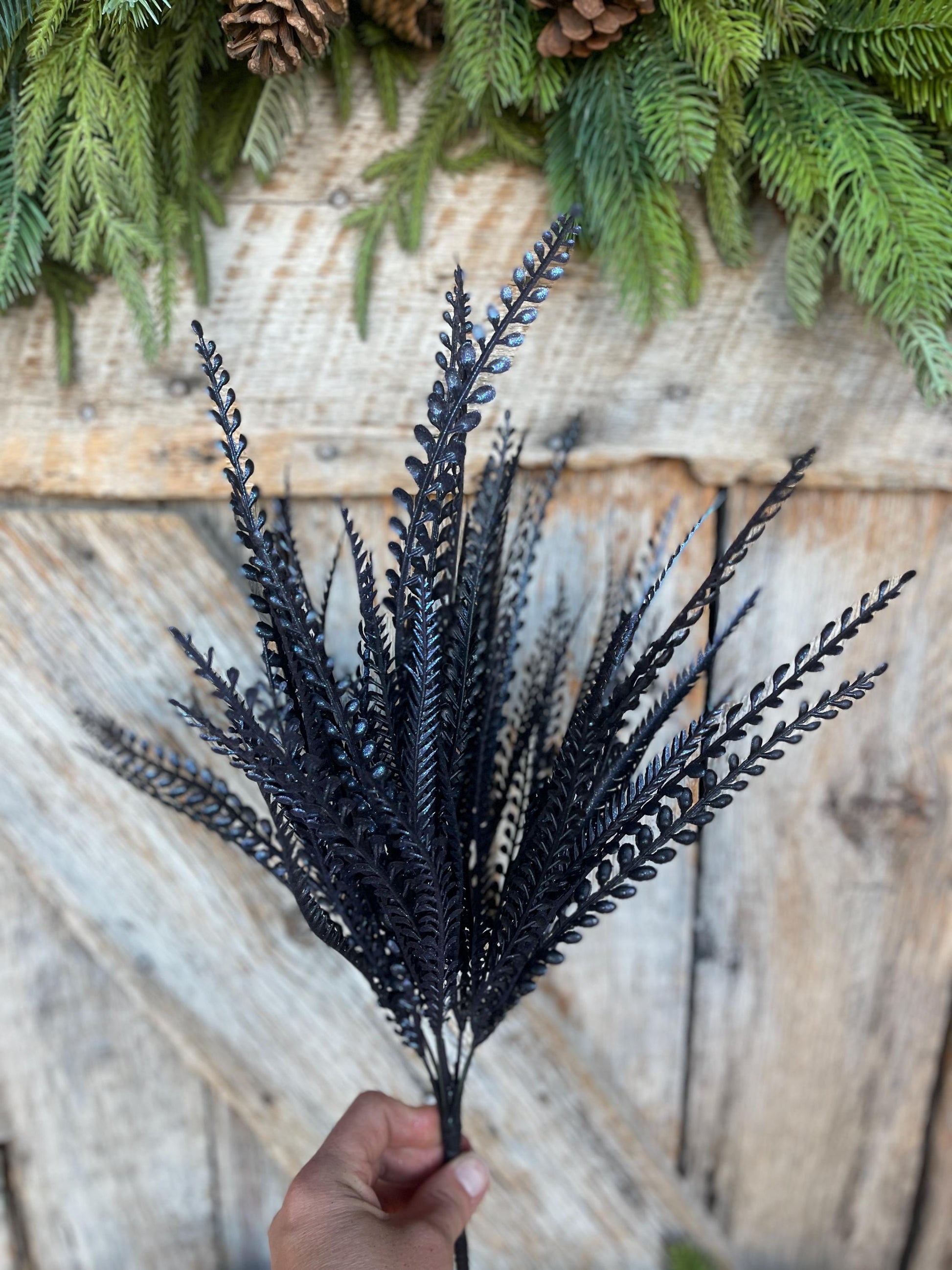 2-" Black Purple Beaded Grass Bush, Black Greenery Bush, Black Filler Bush, Halloween Floral, Black Artificial Greenery, 57314IRPU