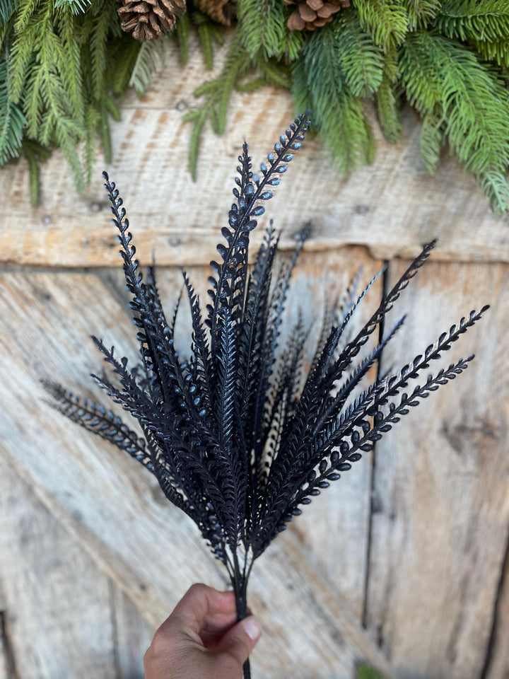 2-" Black Purple Beaded Grass Bush, Black Greenery Bush, Black Filler Bush