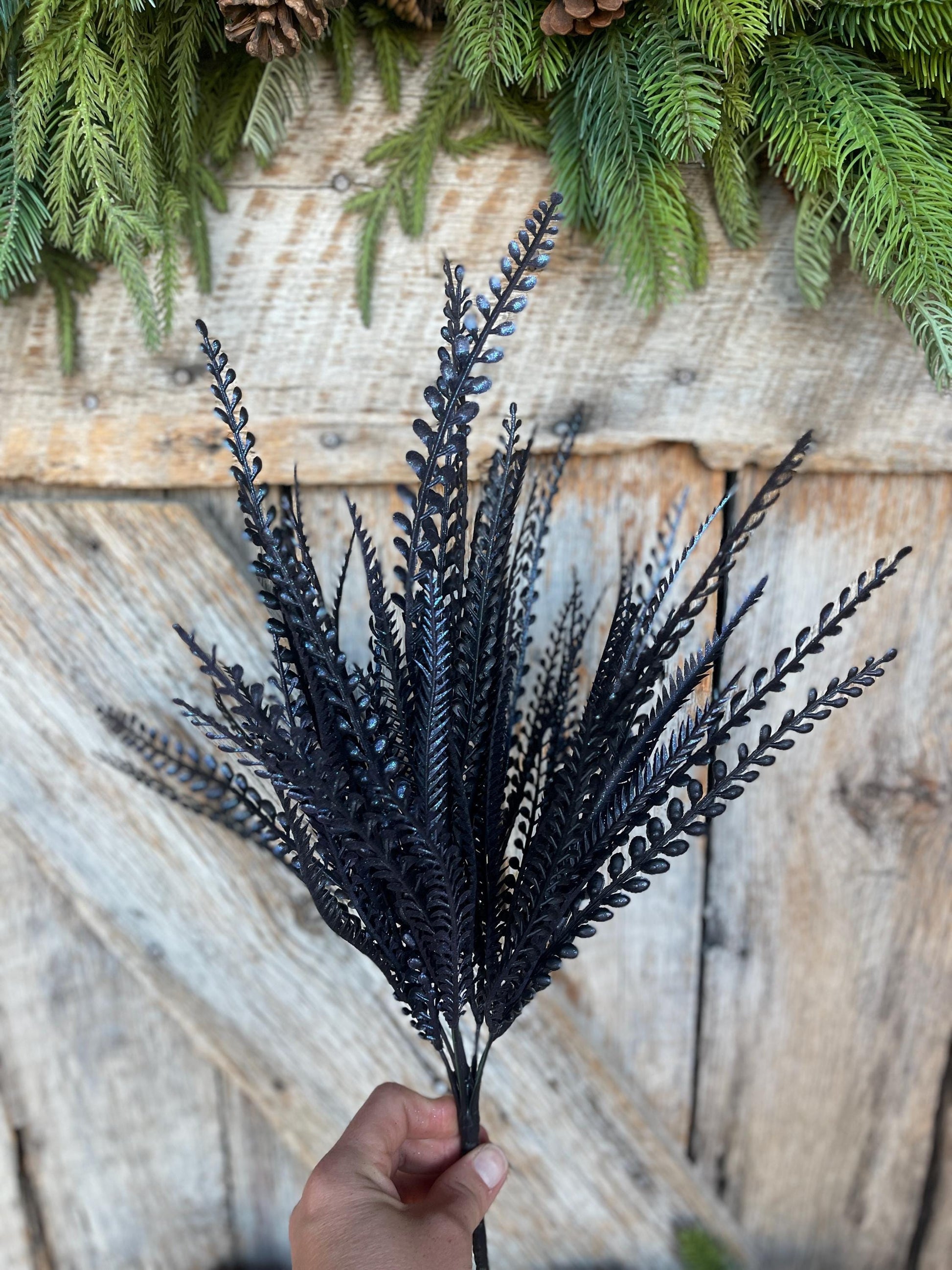 2-" Black Purple Beaded Grass Bush, Black Greenery Bush, Black Filler Bush, Halloween Floral, Black Artificial Greenery, 57314IRPU