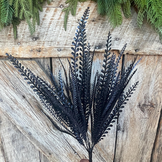 2-" Black Purple Beaded Grass Bush, Black Greenery Bush, Black Filler Bush, Halloween Floral, Black Artificial Greenery, 57314IRPU