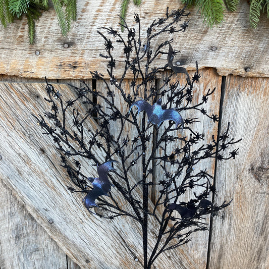 30" Black Bat Twig Floral spray, Halloween Floral Spray, Black Twig Spray, Black Halloween Floral, 57313BK