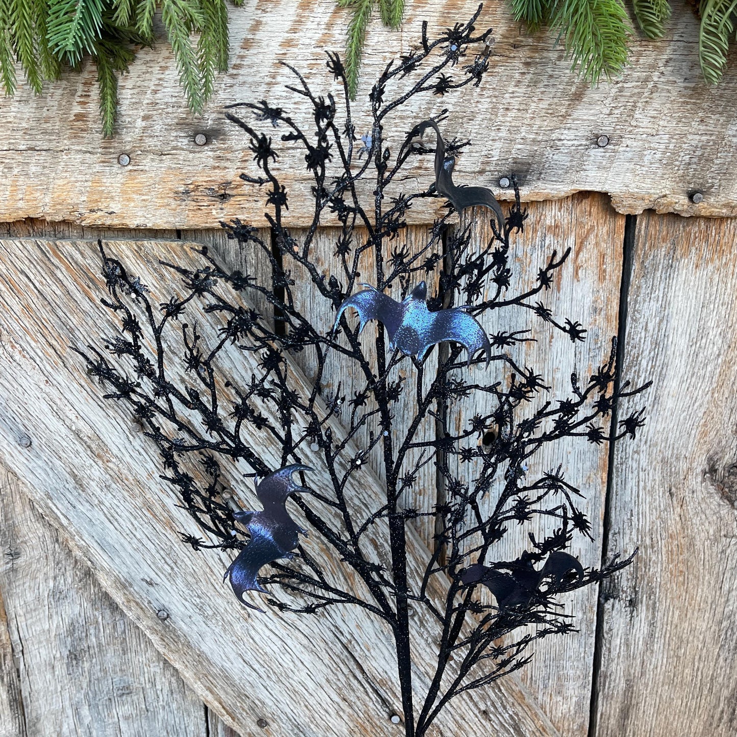 30" Black Bat Twig Floral spray, Halloween Floral Spray, Black Twig Spray, Black Halloween Floral, 57313BK