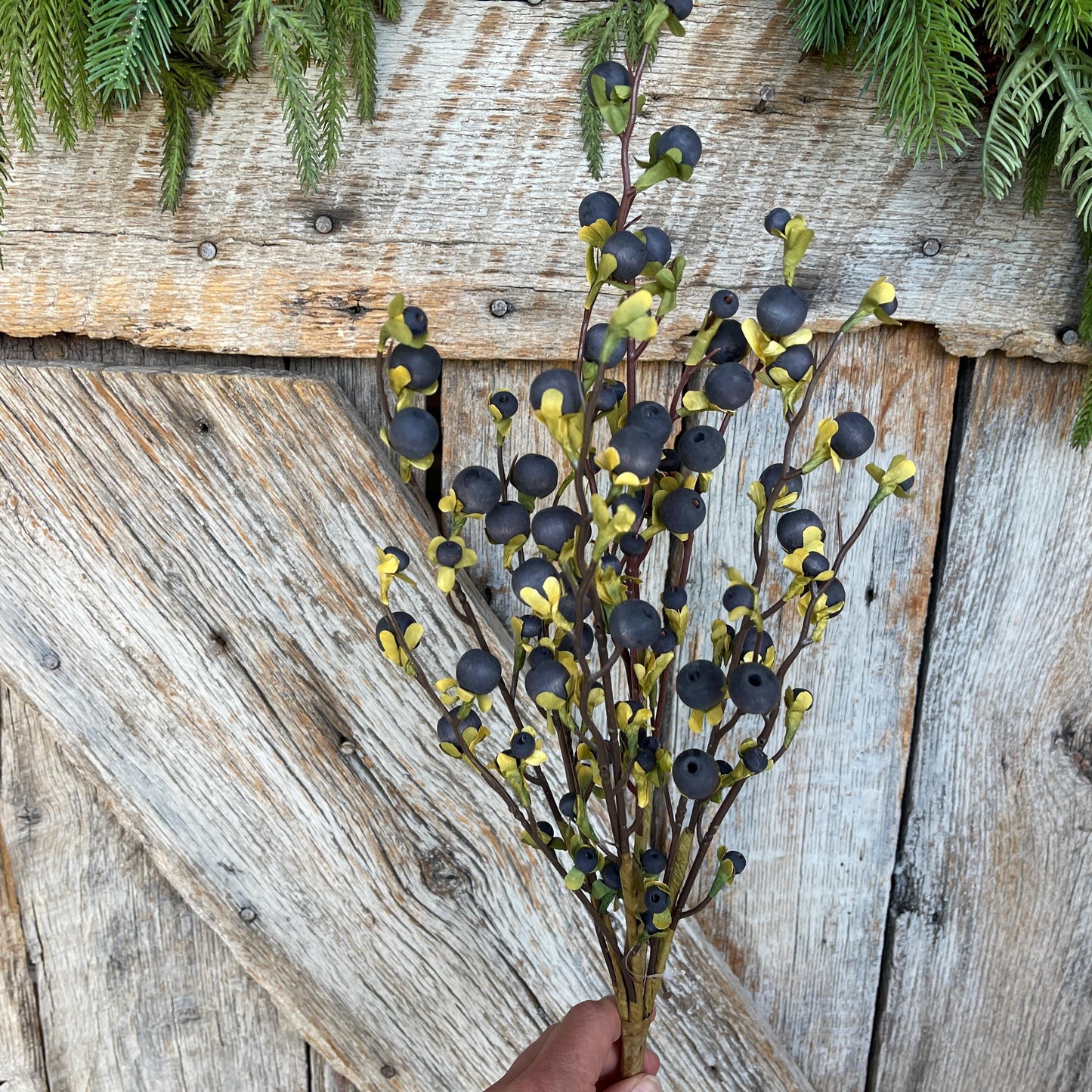 22" Wild Blue Berry Fall Spray, Artificial Berry Spray, Berry Floral Spray,Dark Blue Berries, Navy Blue Berries, Fall Floral Spray, 65135-BL