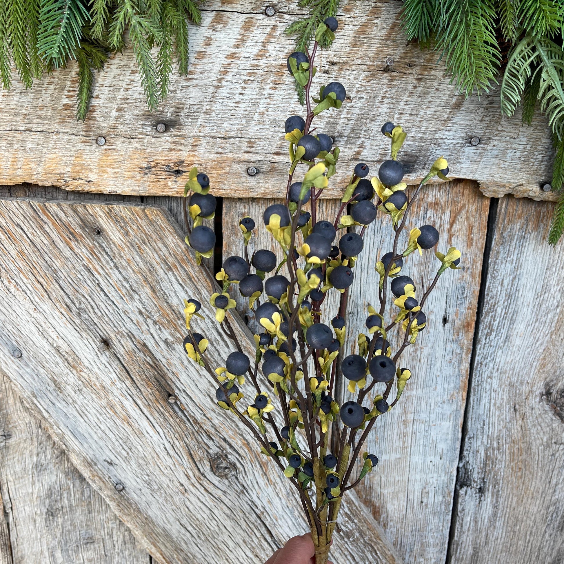 22" Wild Blue Berry Fall Spray, Artificial Berry Spray, Berry Floral Spray,Dark Blue Berries, Navy Blue Berries, Fall Floral Spray, 65135-BL