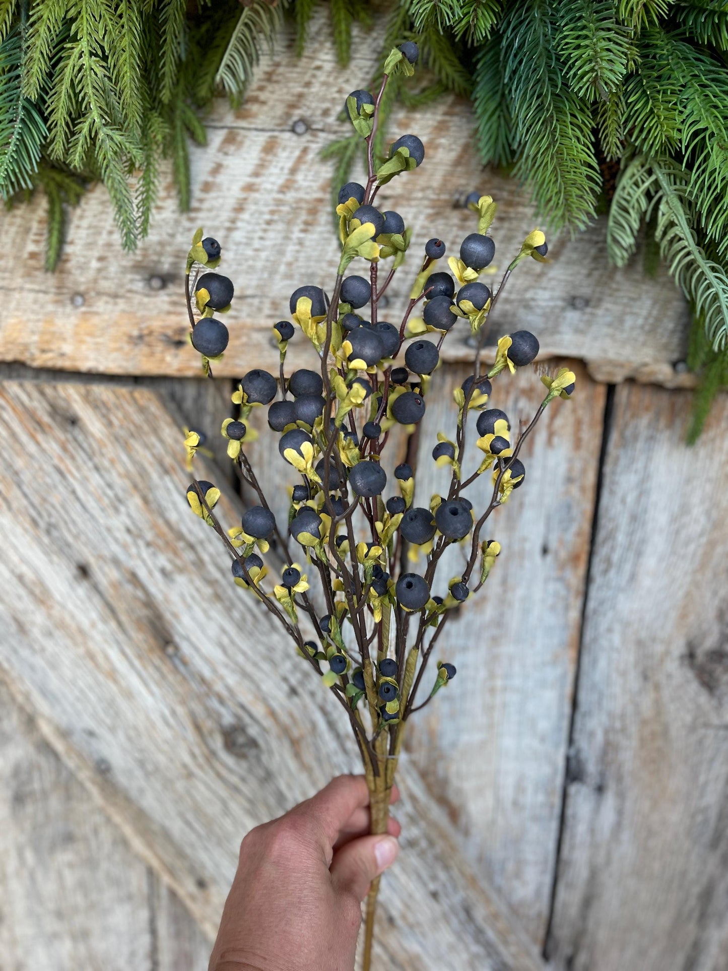 22" Wild Blue Berry Fall Spray, Artificial Berry Spray, Berry Floral Spray,Dark Blue Berries, Navy Blue Berries, Fall Floral Spray, 65135-BL