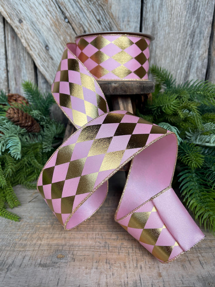 2.5" Pink Gold Harlequin Ribbon, Farrisilk Ribbon