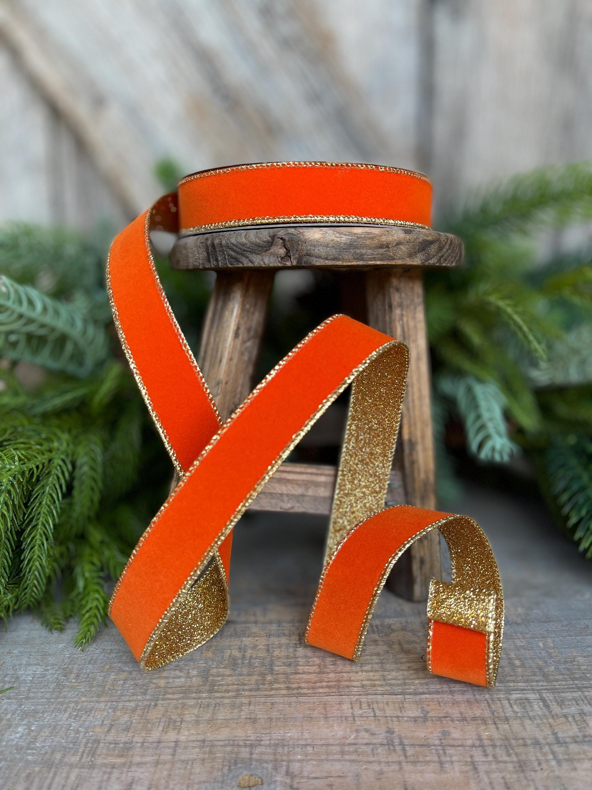 1" Orange Gold Ribbon, Farrisilk Ribbon, Orange Gold Gleam Ribbon