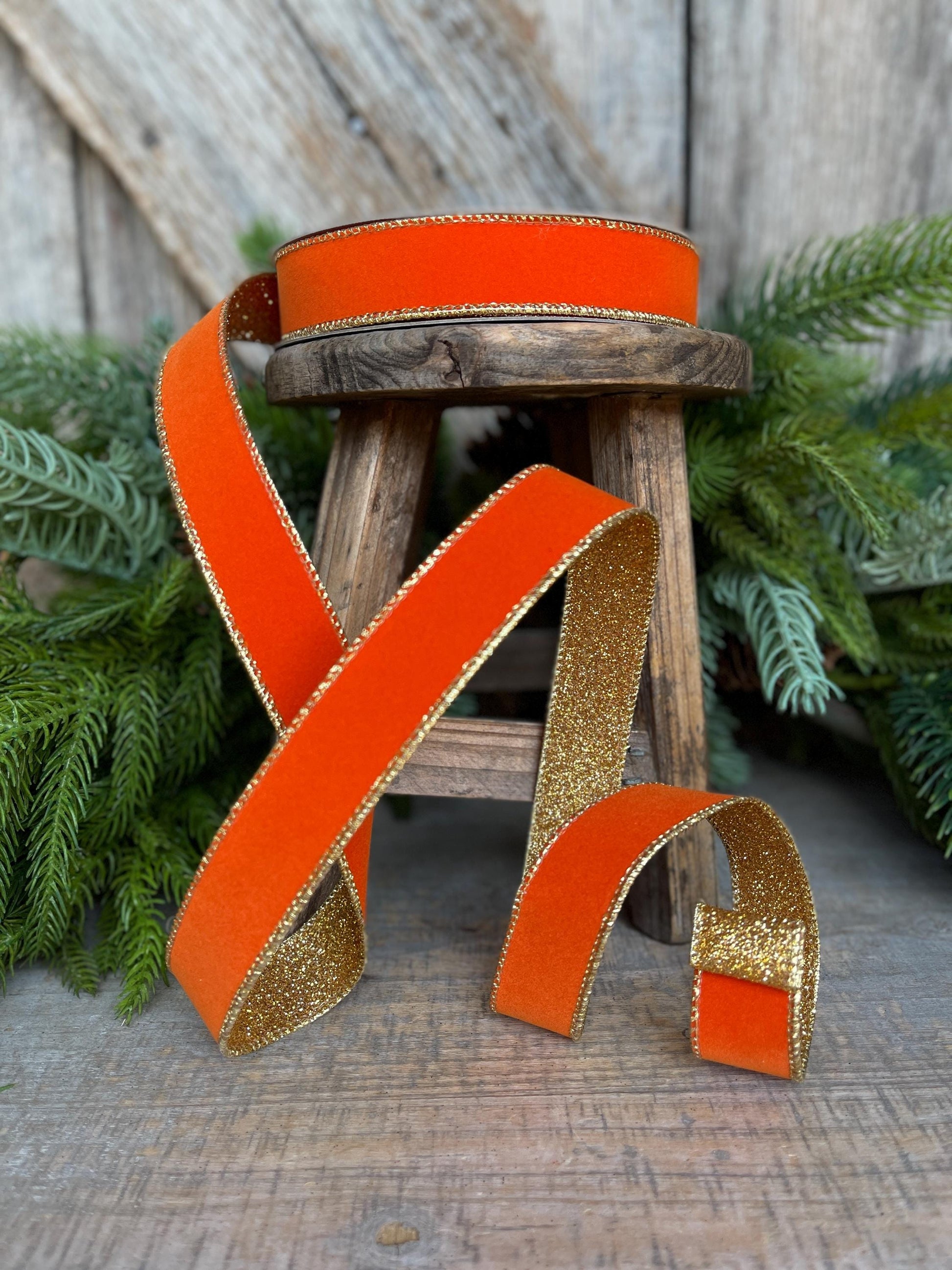 1" Orange Gold Ribbon, Farrisilk Ribbon, Orange Gold Gleam Ribbon