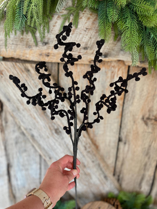 31" Black Ball Twig Spray, Halloween Spray, Halloween Floral, Halloween Picks and Stems, Black Floral Spray, Black Floral Stem, 57254BK