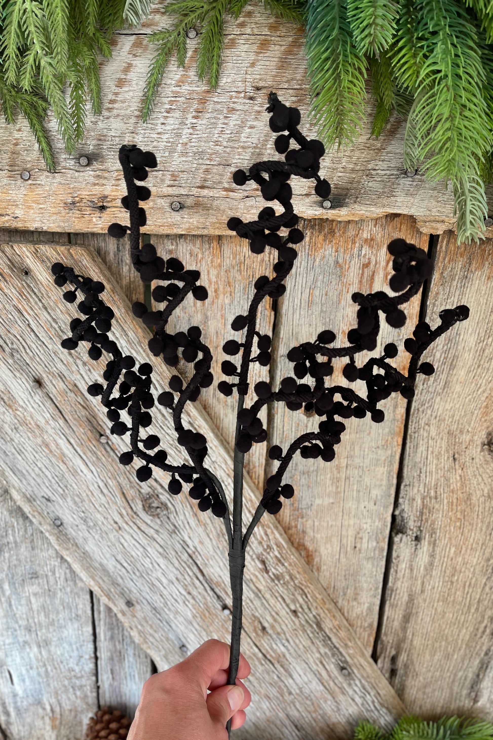 31" Black Ball Twig Spray, Halloween Spray, Halloween Floral, Halloween Picks and Stems, Black Floral Spray, Black Floral Stem, 57254BK