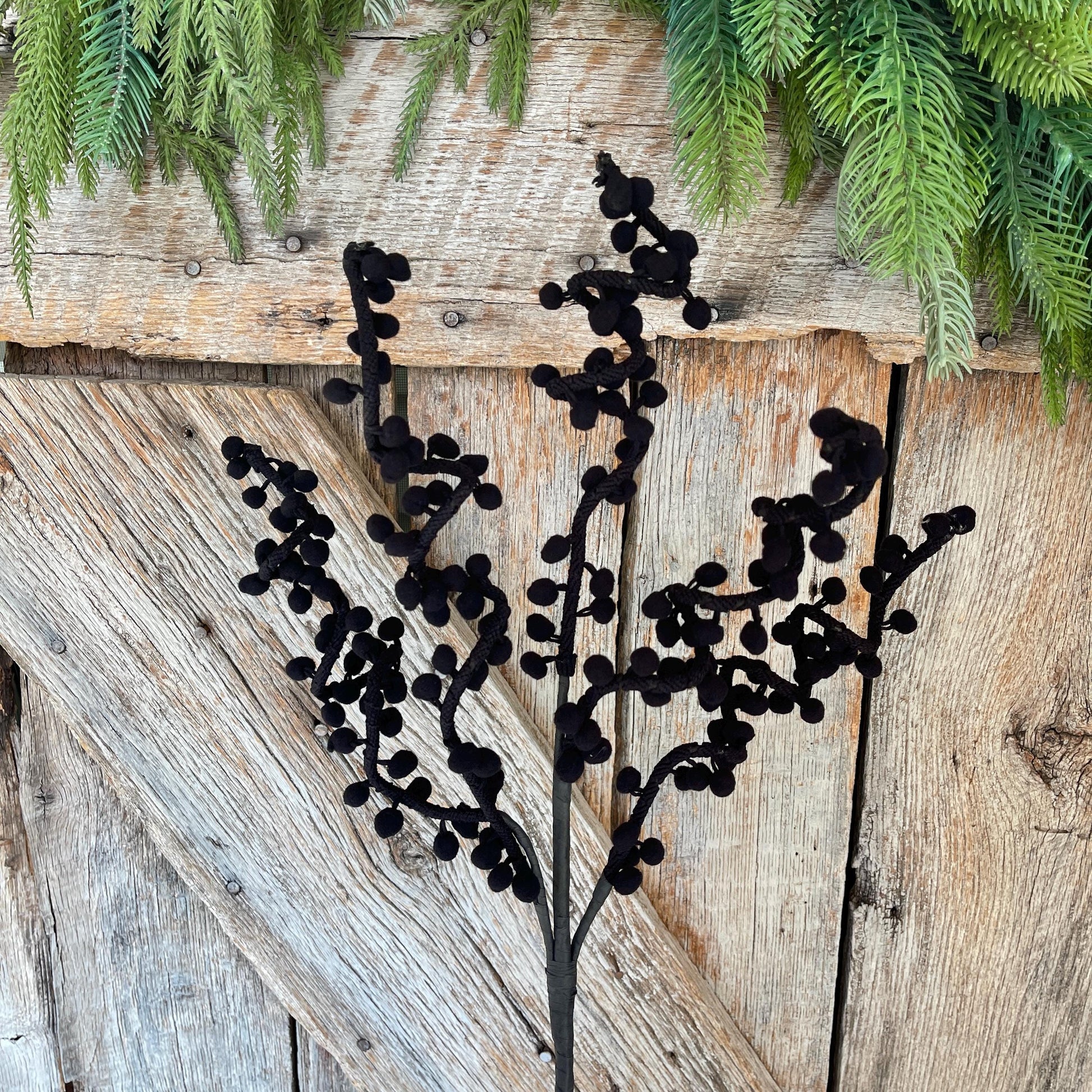 31" Black Ball Twig Spray, Halloween Spray, Halloween Floral, Halloween Picks and Stems, Black Floral Spray, Black Floral Stem, 57254BK
